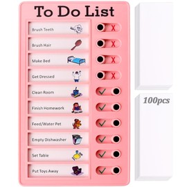 FOWSRHRG 1pc Sliding Routine Chart with 100pcs Blank Cardstocks, Chore Chart for Kids, Reusable To Do List, Detachable RV Checklist Board, Plastic Checklist Board for Check Items (Pink)