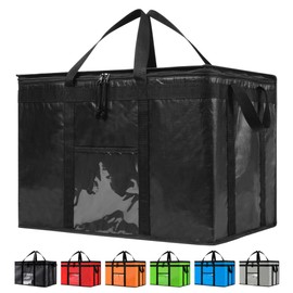 Durable PRO Insulated Cooler Bag and Food Warmer (3XL, 4 pack) for Delivery & Grocery Shopping with Zippered Top, Black Commercial Grade