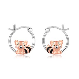 ONEFINITY Red Panda Creole Earrings 925 Sterling Silver Red Panda Hoop Earrings Jewellery for Girls, Sterling Silver, No Gemstone