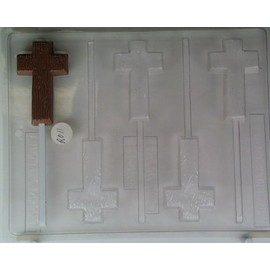 Cross with Wooden Effect Lollipop Candy Mold R011