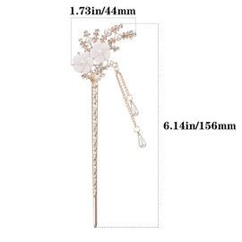 DonLeeving 2 Pcs Rhinestone Pearl Flower Hair Stick Chinese Hair Chopsticks Vintage Tassel Hair Pin Chignon Pin Chopsticks Hair Styling Hair Making Accessories for Women (White)