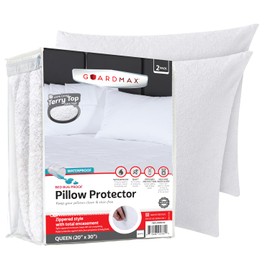 Guardmax Terry Cotton Pillow Protector with Zipper Queen Size - 4 Pack - 100% Waterproof, Bed Bug Proof, Dust Mite Proof, & Hypoallergenic Pillow Covers - Premium Zippered Pillow Cases. (20 X 30)