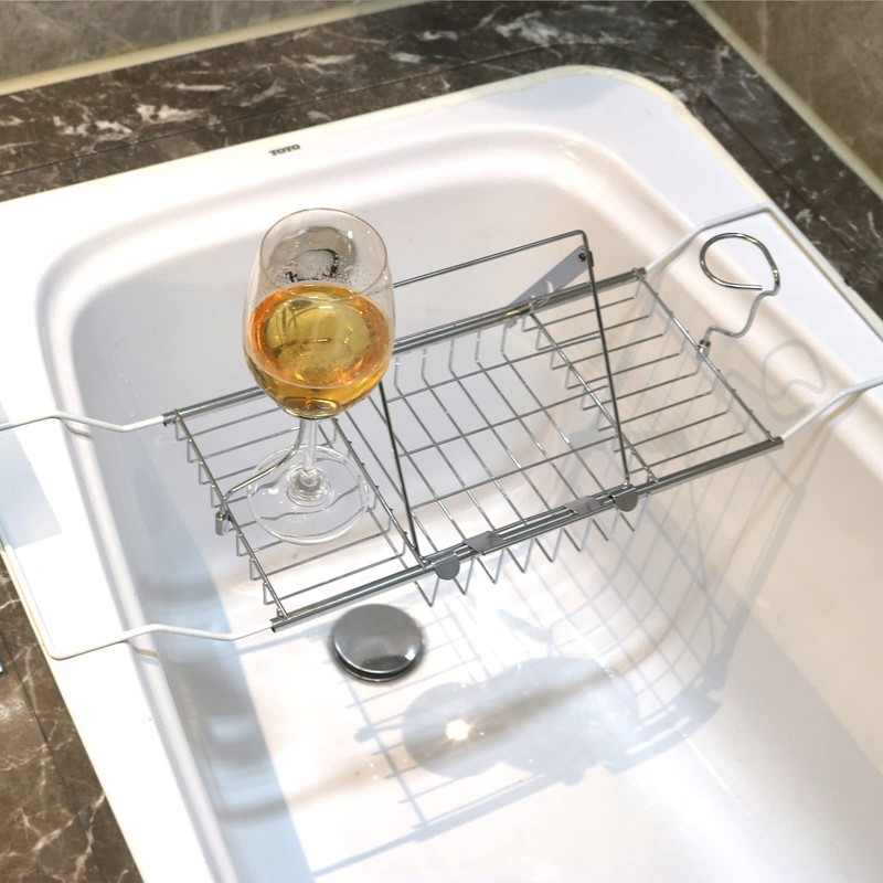 BDL Bathtub Caddy Tray Expandable Bath Tub Table with Wine