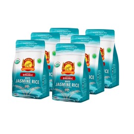 Pack of 6 Queen Elephant Premium Organic White Jasmine Rice 2lbs | Product of Thailand | USDA Certified Organic, Non-GMO, Kosher, Vegan & Gluten Free