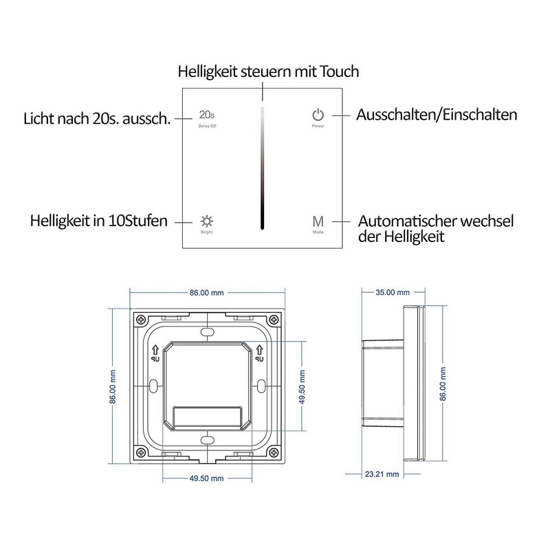 230V Dimmer With 2.4G Radio Option, TRIAC, Universally Adjustable For