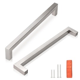 KNOBWELL 10 Pack 6-3/10" Cabinet Handles Brushed Nickel, Euro Style Stainless Steel T Bar Kitchen Cabinet Handles Dresser Drawer Pulls, 6-7/10" Overall Length