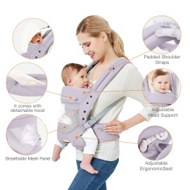 Ergonomic Baby Carrier Kangaroo with Seat Front and Back Comfy High Quality - Grey
