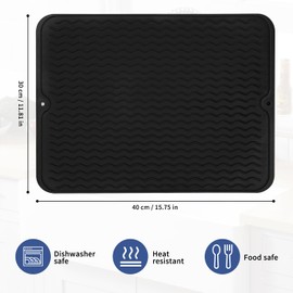 Yoxovo Set of 2 Dish Drying Mat 40 x 30 cm, Dish Drying Mat Sink, Dish Drying Mat, Heat Resistant Non-Slip Sink Mat, Dish Drying Mat (Black)
