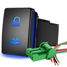 Nilight AUX Lights Push Button Switch 12V ON Off Switch with Connector Wire Kit 1.28" x 0.87" Replacement for Toyota Sequoia Highlander Tacoma Tundra 4Runner RAVR Yaris