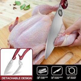 Kitchen Scissors, Poultry Shears, Poultry Shears Heavy Duty, Heavy Duty Kitchen Shears, Stainless Steel Kitchen Scissors for Turkey, Chicken, Thanksgiving, Christmas Day(Burgundy)