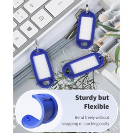 Uniclife 10 Pieces Key Tags 5.1 cm Soft Plastic Key Chain Tags with Blank Paper Labels Clear Windows Protective Films and Split Rings Flexible Item Identifiers, Blue