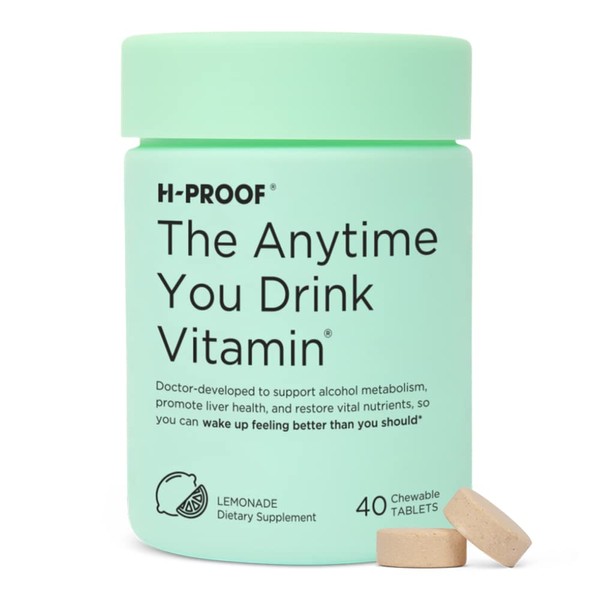 H-PROOF The Anytime You Drink Vitamin for Alcohol Metabolism, Liver Health & Immunity Support with Electrolytes, Antioxidants, Milk Thistle, Vitamins, 40 Chewable Tablets (20 Servings), Lemonade