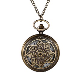 Avaner Hollow Out Pocket Watches: Bronze Flower Analog Quartz Pocket Watch with Chain for Men and Women
