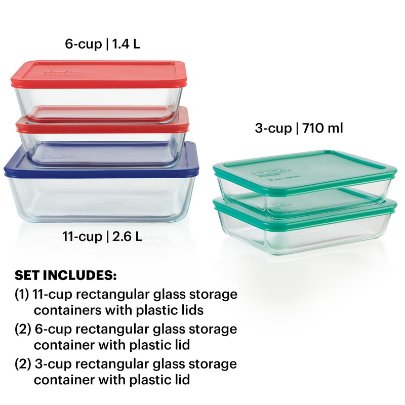 Pyrex Simply Store (5-Pack) Large Glass Food Storage Containers Set,