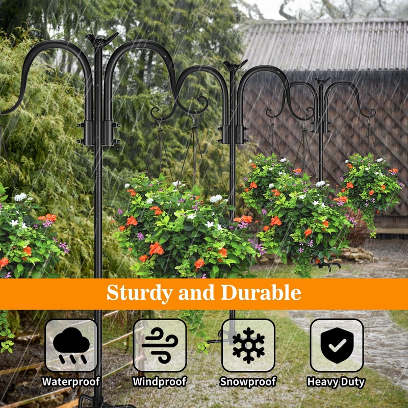 OZMI Double Shepherds Hook for Outdoor, 94 Inch Adjustable Heavy
