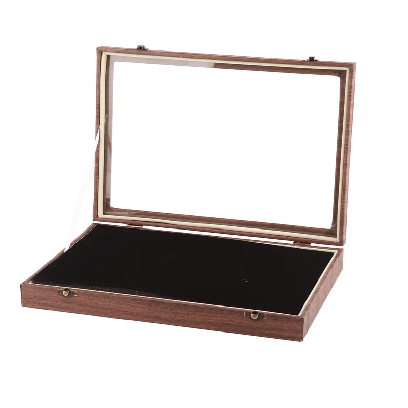 Pin Display Case Large Black PU Leather Dustproof Glass Widely