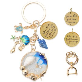 ETIUC Beach Lover Gift Keychain Sea Turtle Keychain Inspirational Quote Ocean Sea Shell Keyrings Starfish Key Chain Gift for Women (1)