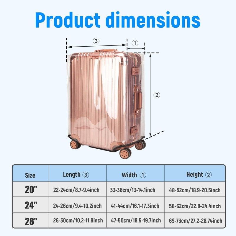 Abizarch 3Pcs Luggage Covers Waterproof PVC Suitcase Cover Dustproof Clear