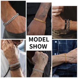 CVNRCLP Men's Silver Curb Chain Bracelet - Chunky Stainless Steel Bangle for Men & Women, Available in 8mm, 10mm, 12mm - Trendy Hip Hop Jewelry Gift for Boys & Rapper Style