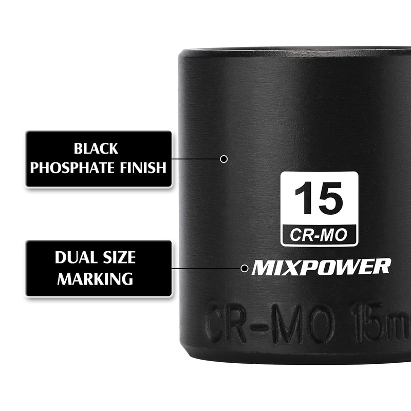 MIXPOWER 1/4" Drive Shallow Magnetic Impact Socket Set with Storage