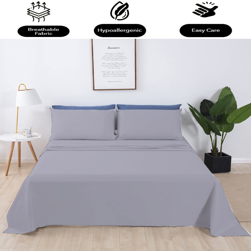 Grey Flat Sheet Double 100% Egyptian Cotton 300 Thread Count