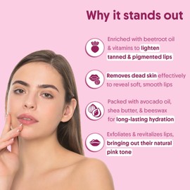 Aravi Organic Beetroot Lip Lightening Scrub Balm for Dark,Chapped & Pigmented Lips, Best Exfoliating