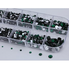 Over 2100 Pieces Green Emerald Flat Back Glass Rhinestones Crystals for Nail Art Kit 6 Sizes (1.4mm - 4.8mm)