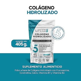 LIFEED Colágeno Hidrolizado Puro en Polvo 405g | Suplemento con Glucosamina, Condroitina, Calcio y Vitaminas B1 y B2 | Multivitamínico para Articulaciones Huesos y Músculos |Suplementos Alimenticios