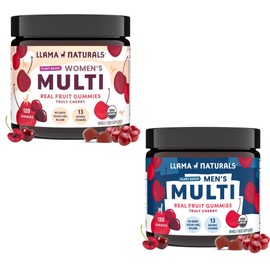 Llama Naturals Llama Naturals Men and Women Vegan, Organic Gummies with Vitamin D, C and K, Real Fruit Gummy Vitamins, Chewable Multivitamin Supplement, No Added Sugar Cane, Cherry, 120 Ct