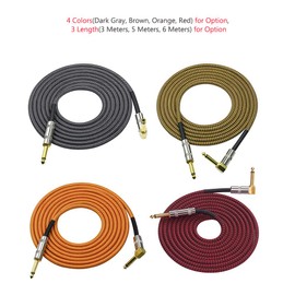 3 Meters/ 10 Feet Musical Instrument Audio Guitar Cable Cord 1/4 Inch Straight to Right-Angle Gold-Plated TS Plugs PVC Braided Fabric Jacket for Electric Guitar Bass Mixer Amplifier Equalizer BBZY