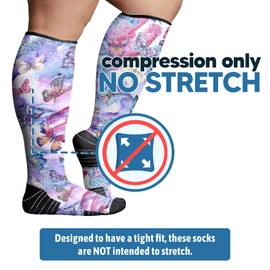 Viasox Compression Socks for Women and Men, Knee High Socks 12-15 mmhg Circulation Support for Flight, Travel, Daily (US, Alpha, Medium, Regular, Regular, Butterfly)