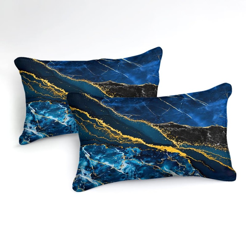 MOVE OVER Blue Gold Marble Comforter Set King Size, Luxury