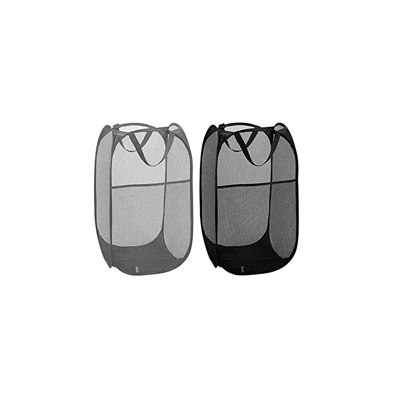 2 Pack Pop Up Collapsible Laundry Baskets, Foldable Mesh Popup