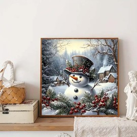 5D Winter Diamond Art Kits for Adults Beginners,Christmas Snowman Diamond Painting Kits,DIY Full Round Drill Diamond Dots Paintings Gem Art Crafts for Home Decor 13.8x13.8inch