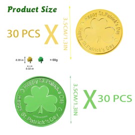 Niwieoi 60 PCS St Patricks Day Gold Coins,Lucky Coin,St Patricks Day Lucky Coin,St Patricks Day Accessories,St Patricks Day Decorations,Shamrock Gold Coins,Shamrock Leprechaun Coins