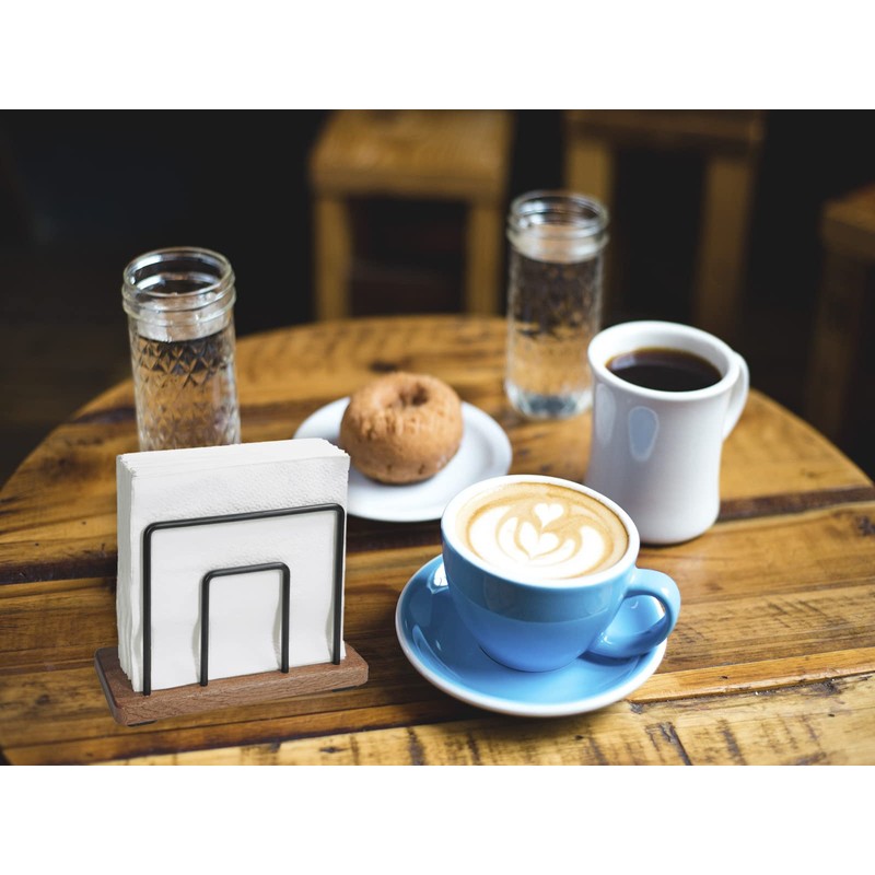Metal Napkin Holder & Wooden Brown Napkin Dispenser for Table