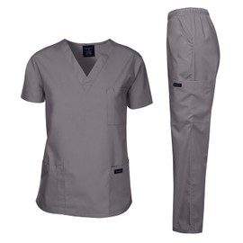 Dagacci Medical Uniform Scrubs Medical Uniform Unisex Scrubs Set Medical Scrubs Top and Pants (X-Large, Petwer Gray)