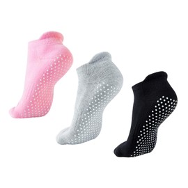 Non Slip Skid Socks Anti Slip Socks for Women and Men,3 Pairs Grip Socks Black Grey Pink for Yoga Pilates Ballet Dance Workout Barre Hospital