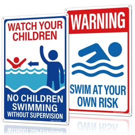 MOLESS 2 Pack Pool Safety Signs Bundle – 12x8 Inch Pool Signs for Outside Outdoor Decor, Watch Your Children & Swim at Your Own Risk, Durable 0.040 Aluminum Weatherproof, Easy to Mount, PSP-2503
