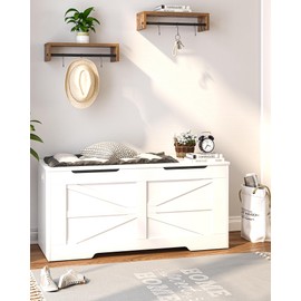 Hzuaneri Storage Chest, Storage Trunk, Wooden Storage Bench - 39.4" Lift-Top Storage Organizer with 2 Safety Hinges, Shoe Bench for Entryway, Bedroom, Living Room, White SB03403X