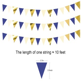 Blue Gold Beige Hanging Triangle Flag Pennant Garland Blue Gold Hanging Paper Pennant Streamer Paper Triangle Flag Bunting Banner for Graduation Wedding Birthday Party Decorations 30 Feet