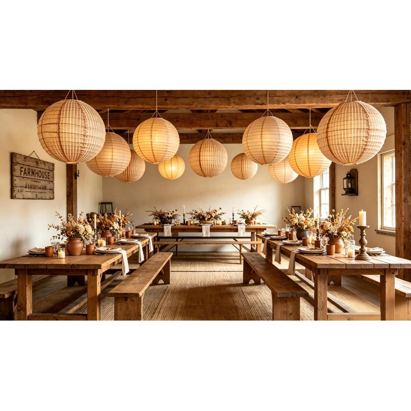 Print Burlap Paper Lanterns, 8 Pcs Boho Hanging Lanterns with
