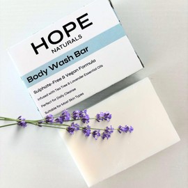 Hope Naturals Body Wash Bar, Sulphate-Free Vegan Formula, Tea Tree & Lavender Essential Oils, 96% Naturally Derived Ingredients, Plastic-Free, Face Cleansing, Gentle Cleansing, No SLS, Travel-Friendly