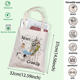 FOTAP Peter Inspired Tote Bag Never Grow Up Shoulder Bag Magical Theme Park Gift Manor Gift Magic Kingdom Gift Family Vacation Gift (Never Grow Up TC)