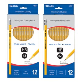 BAZIC Products Pencil #2 HB Pencils, Latex Free Eraser, Premium Wood Yellow Unsharpened Pencils for Exam School Office Sketching (12/Pack), 2-Packs