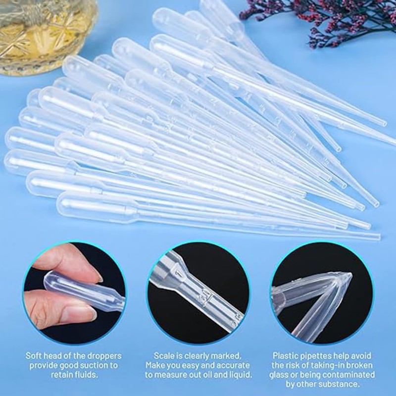 200pcs 3mL plastic dropper, transparent Pasteur disposable graduated dropper, for