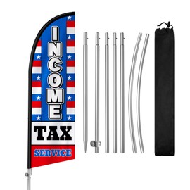 QSUM Income Tax Service Flag for Business, 8FT Feather Flag Banner, Polyester Advertising Swooper Flag with Aluminium Alloy Flag Pole Kit, Stainless Steel, Ground Spike, Portable Bag