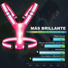 MOSU Chaleco Reflectante LED para Correr, Chaleco Iluminado para Caminar de Noche y Andar en Bicicleta, Chaleco con Luz Nocturna para Corredores Caminantes Hombres Mujeres Niños (Rosa)