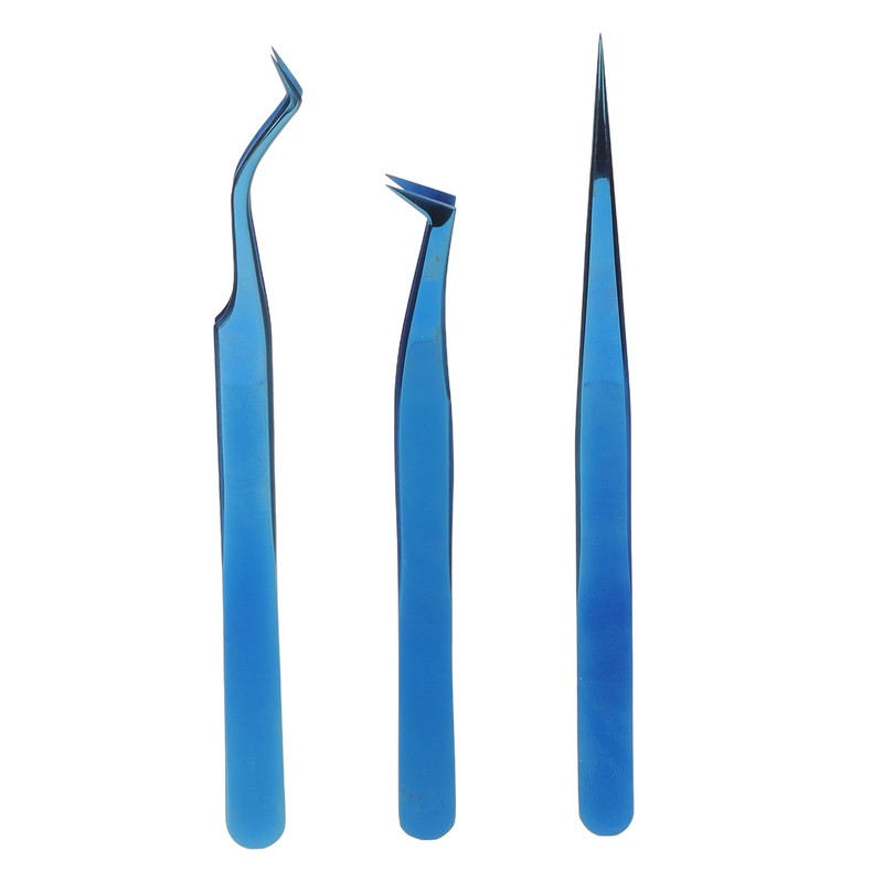 8pcs Eyelash Tweezers Stainless Steel Fine Tip Ergonomic Blue Titanium