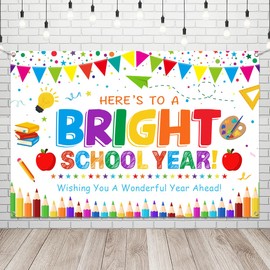 Back To School Backdrop, Here's To A Bright School Year Backdrop First Day Of School Decorations Back Drop, Welcome Back To School Banner for Kids Classroom White
